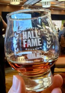 Kentucky Bourbon Hall of Fame glass with bourbon in it