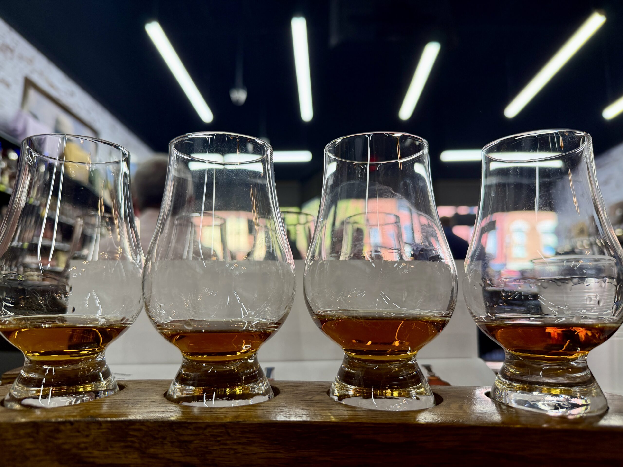 Four samples of bourbon lined up